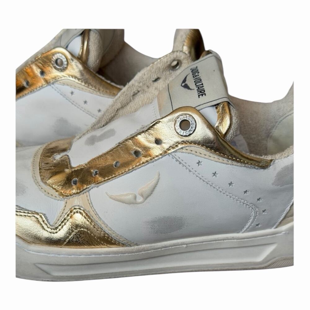 Zadig & Voltaire Wings Flash Vintage Metal Used Sneakers Size 38 White Gold NIB - Picture 12 of 16